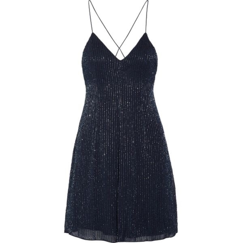 Alice + Olivia Sz 2 Navy Beaded Criss Cross Low Back Party Dress